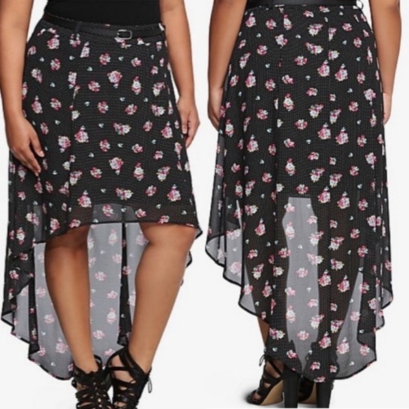 Torrid plus size hi low polka dot floral skirt NEW 24 plus size - Picture 2 of 11